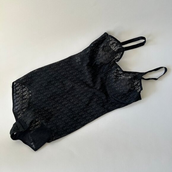 VINTAGE 80'S CHRISTIAN DIOR MESH MONOGRAM BLACK BODY SUIT - Picture 2 of 8